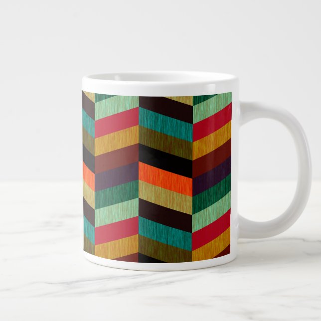 Colourful Multi-Coloured Herringbone Pattern Large Coffee Mug (Right)