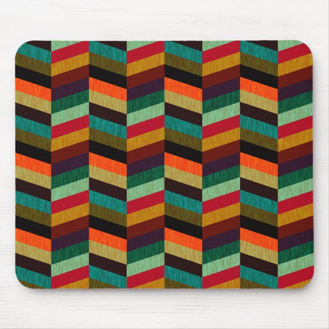 Colourful Multi-Coloured Herringbone Pattern Mouse Mat (Front)