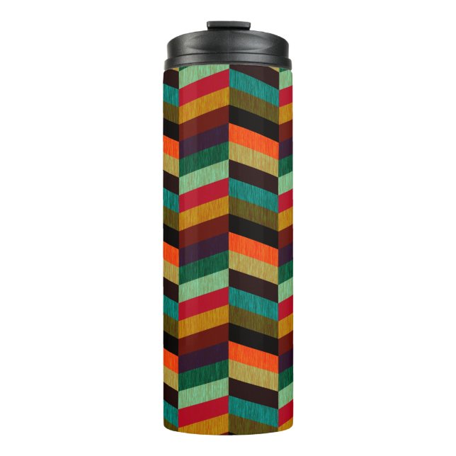 Colourful Multi-Coloured Herringbone Pattern Thermal Tumbler (Front)