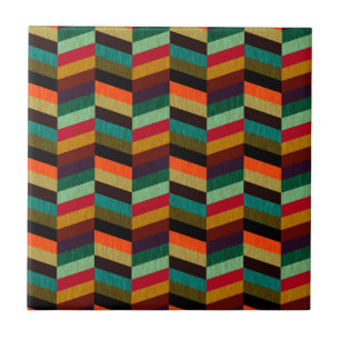 Colourful Multi-Coloured Herringbone Pattern Tile