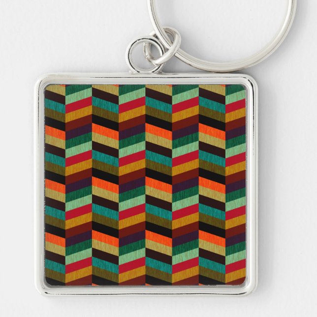 Colourful Multi-Coloured Herringbone Style Pattern Key Ring (Front)