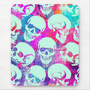 Colourful multi skull pattern in pink and blue. mouse mat