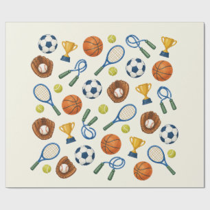 Colourful Multi Sport Kids Birthday Pattern Wrapping Paper