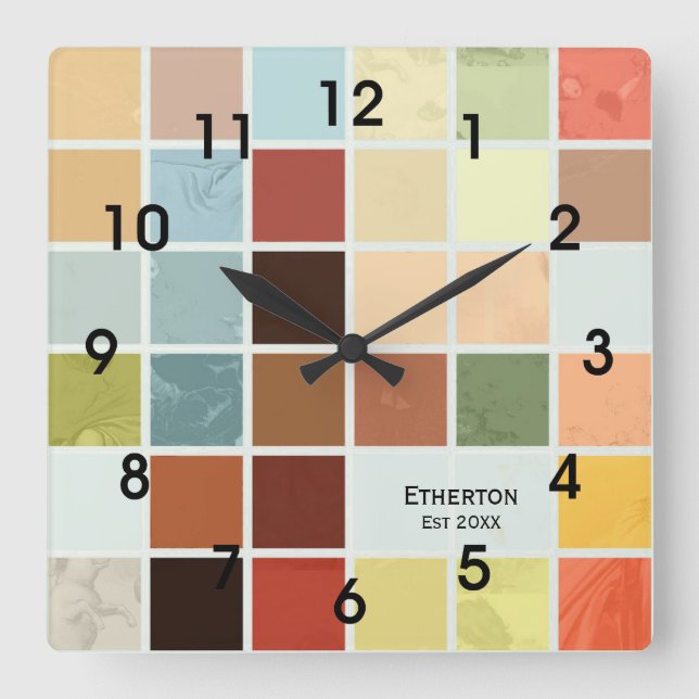 Colourful Multi Tiles Pattern Wall Clock (Front)