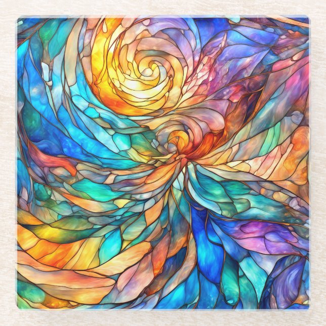 Colourful multicolor Abstract 75 twist Glass Coaster (Front)
