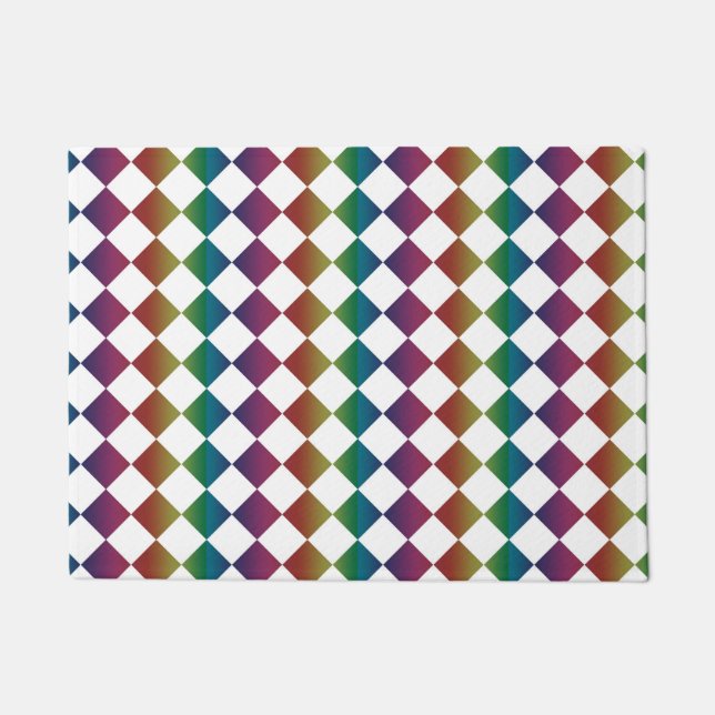 Colourful Multicolor Diamond Harlequin Chequered  Doormat (Front)
