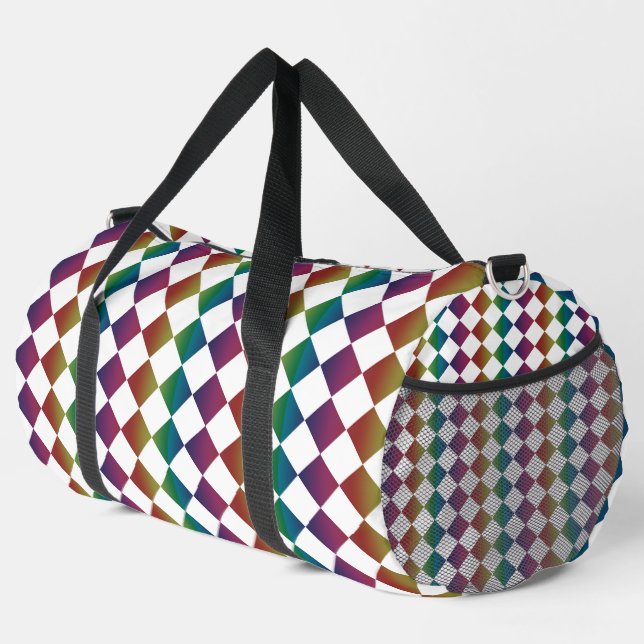Colourful Multicolor Diamond Harlequin Chequered  Duffle Bag (Right Corner)