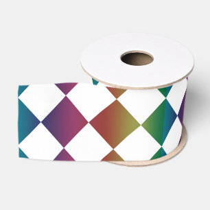 Colourful Multicolor Diamond Harlequin Chequered Grosgrain Ribbon