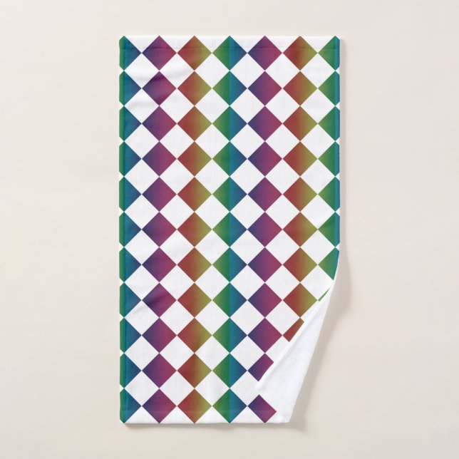 Colourful Multicolor Diamond Harlequin Chequered  Hand Towel (Hand Towel)