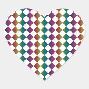 Colourful Multicolor Diamond Harlequin Chequered  Heart Sticker