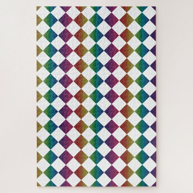 Colourful Multicolor Diamond Harlequin Chequered  Jigsaw Puzzle (Vertical)