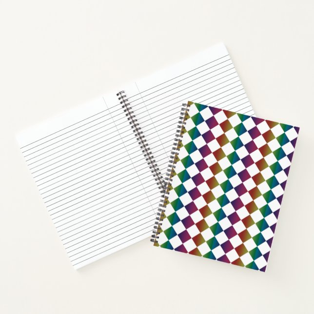 Colourful Multicolor Diamond Harlequin Chequered  Notebook (Inside)