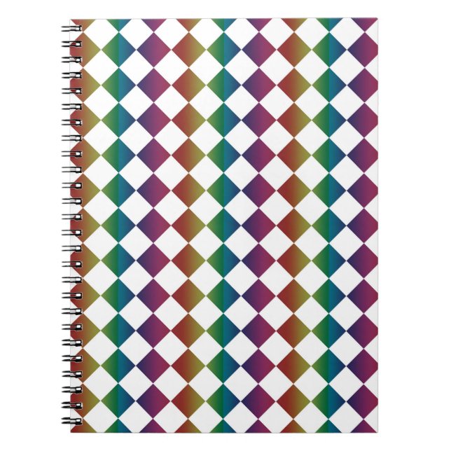 Colourful Multicolor Diamond Harlequin Chequered  Notebook (Front)
