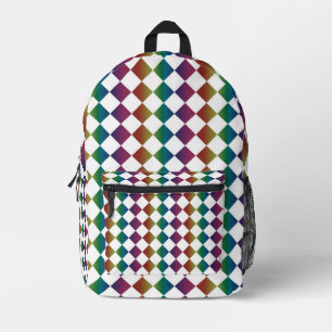 Colourful Multicolor Diamond Harlequin Chequered Printed Backpack
