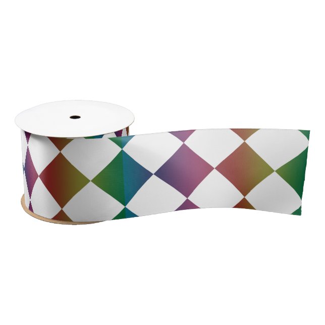 Colourful Multicolor Diamond Harlequin Chequered  Satin Ribbon (Spool)