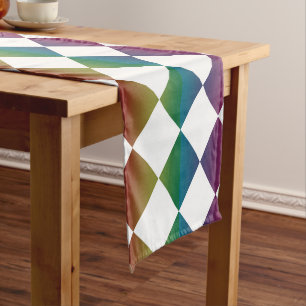 Colourful Multicolor Diamond Harlequin Chequered Short Table Runner