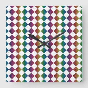 Colourful Multicolor Diamond Harlequin Chequered  Square Wall Clock