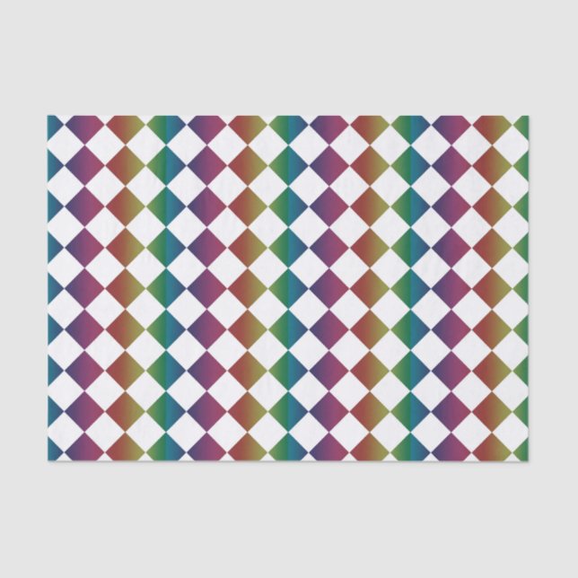 Colourful Multicolor Diamond Harlequin Chequered  Tissue Paper (Front)