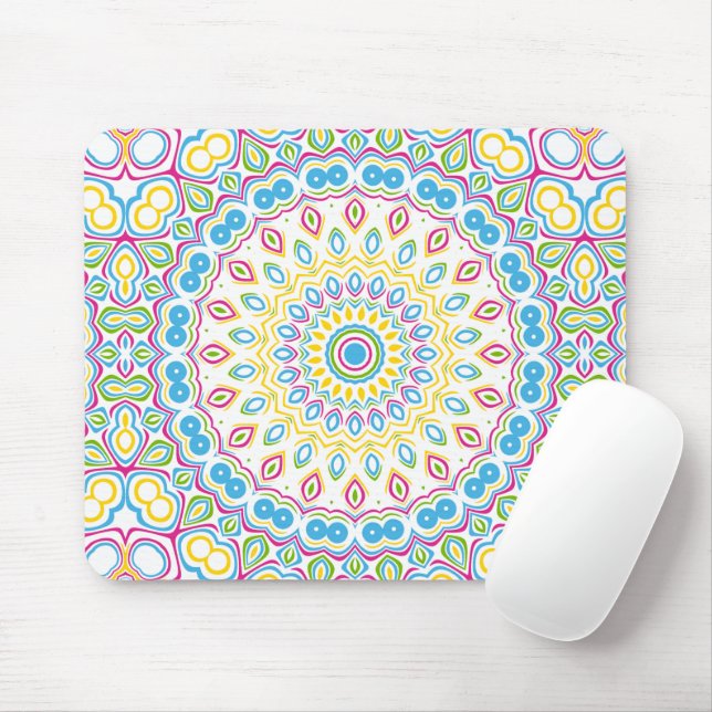 Colourful Multicolor Mandala Pattern Mouse Mat (With Mouse)