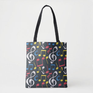 colourful multicolor music note treble clef tote bag