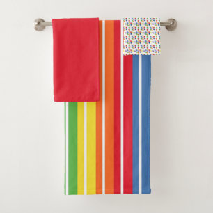Colourful Multicolor Red stripe Bath Towel Set