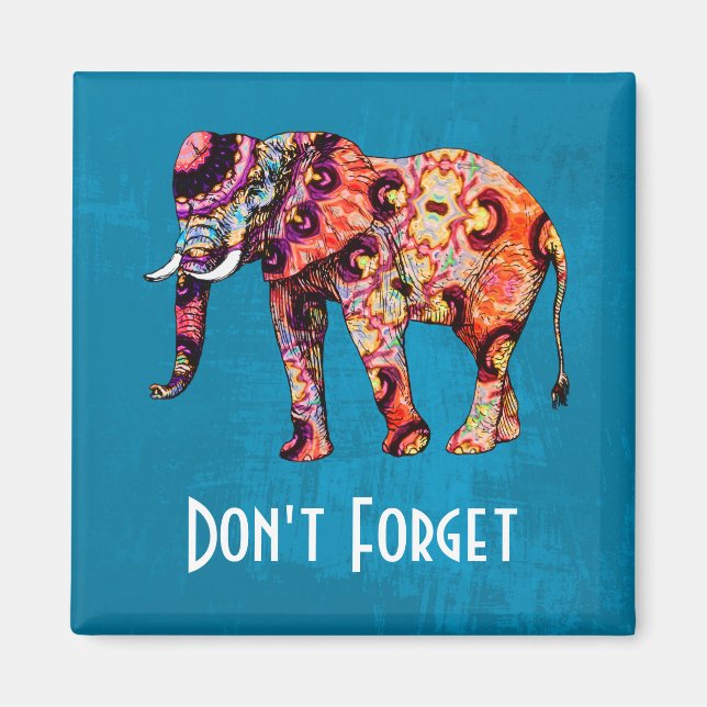 Colourful Multicolored Elephant Don't Forget Magnet (Front)