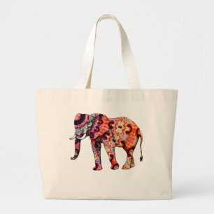 Colourful Multicolored Elephant Large Tote Bag