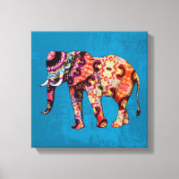 Colourful Multicolored Elephant on Blue Background