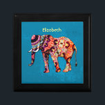 Colourful Multicolored Elephant on Blue Background Gift Box<br><div class="desc">A colourful abstract patterned elephant illustration set on a blue grunge background. The elephant has orange purple and blue colours with circles,  wavy lines and other shapes making up this eastern flavoued psychedelic design.</div>