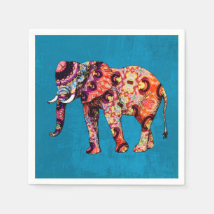 Colourful Multicolored Elephant on Blue Background Napkin