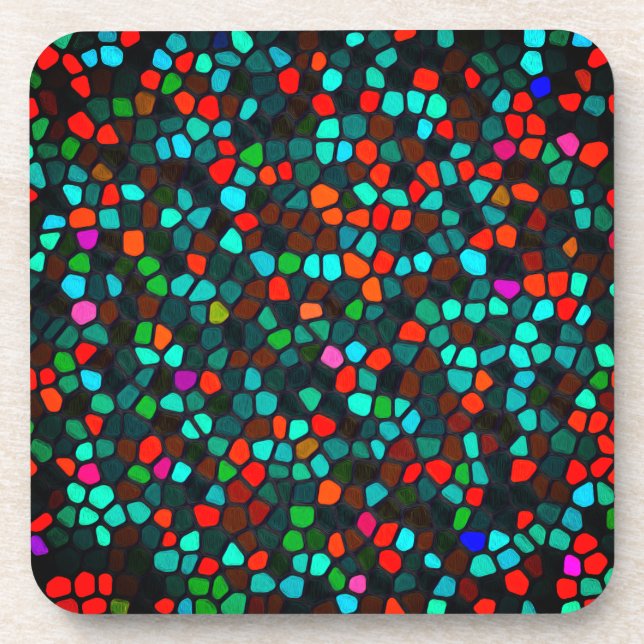 Colourful Multicoloured Mosaic Pattern Coaster (Front)