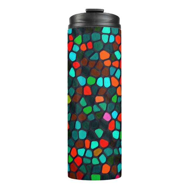 Colourful Multicoloured Mosaic Pattern Thermal Tumbler (Front)