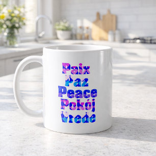 Colourful Multilingual Peace Word Art with Hearts Coffee Mug