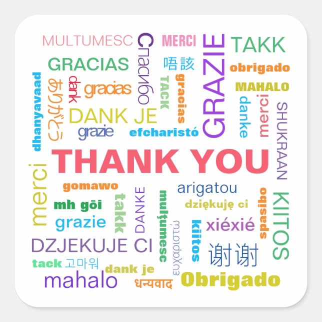 Colourful Multilingual Thank You Sticker (Front)
