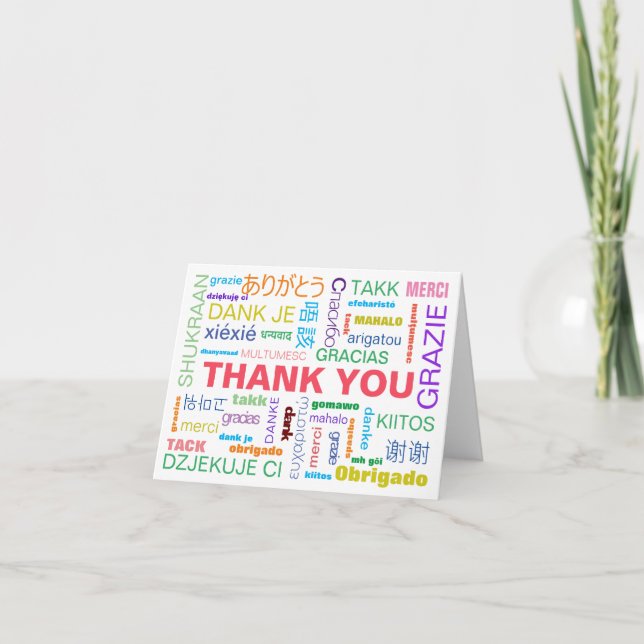 Colourful Multilingual  Typography Thank You Card (Front)