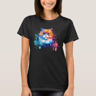 Colourful Munchkin Cat Face Splash Art T-Shirt