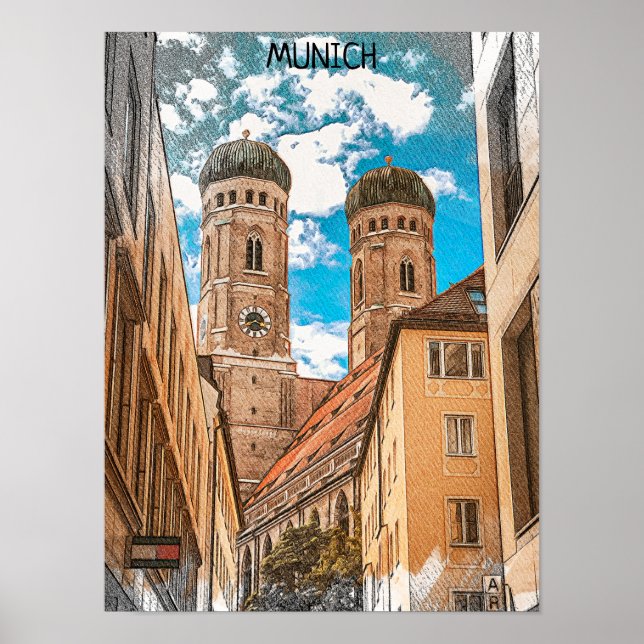 Colourful Munich Germany Frauenkirche Poster (Front)
