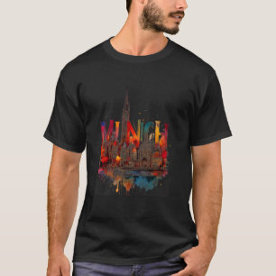 Colourful Munich Skyline Watercolor Art München Ba T-Shirt
