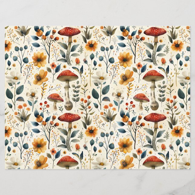 colourful mushroom fall pattern scrapbook paper (Front)