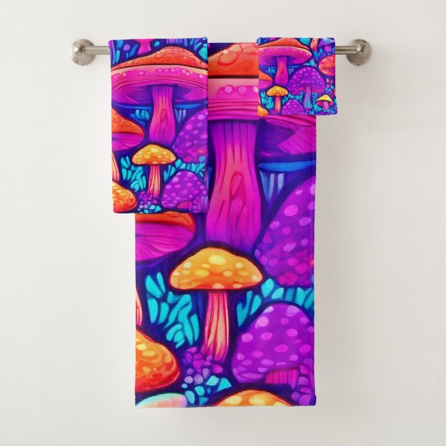Colourful Mushroom Pattern Bath Towel Set (Insitu)