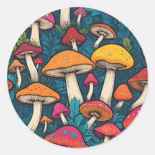 Colourful Mushroom Pattern Classic Round Sticker