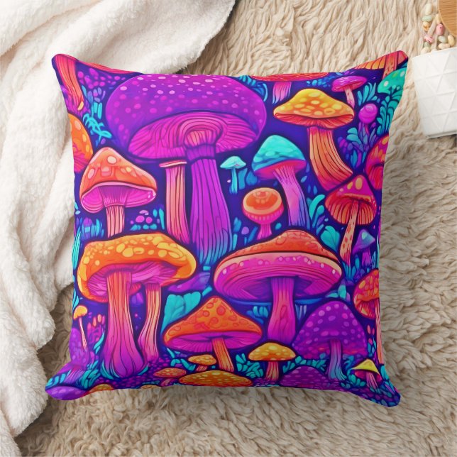 Colourful Mushroom Pattern Cushion (Blanket)