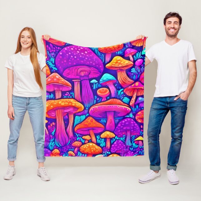 Colourful Mushroom Pattern Fleece Blanket (In Situ)