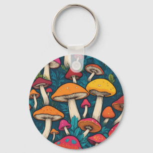 Colourful Mushroom Pattern Key Ring