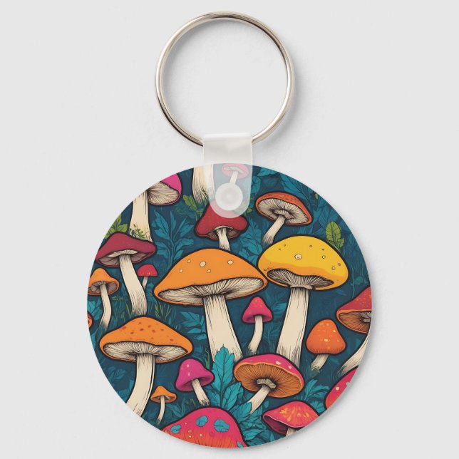 Colourful Mushroom Pattern Key Ring (Front)