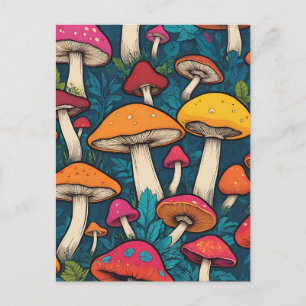 Colourful Mushroom Pattern Postcard