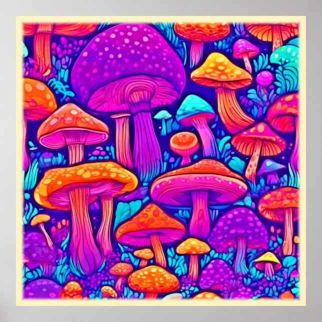Colourful Mushroom Pattern Poster (Front)