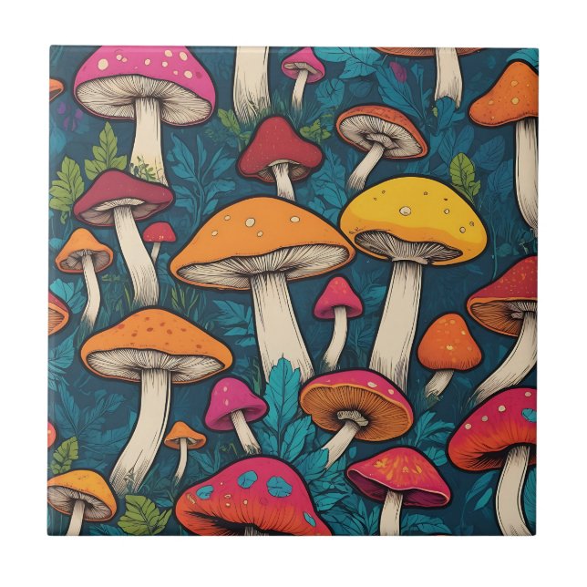 Colourful Mushroom Pattern Tile (Front)