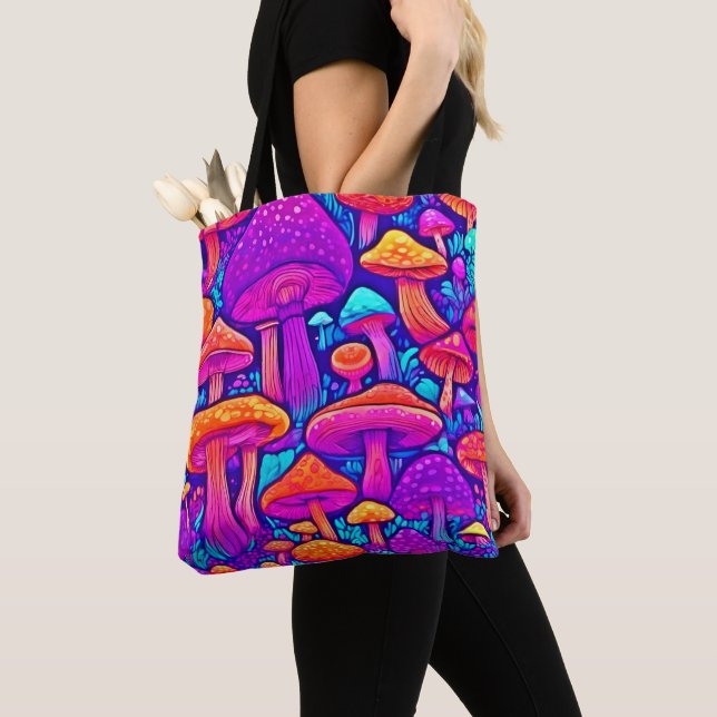 Colourful Mushroom Pattern Tote Bag (Close Up)