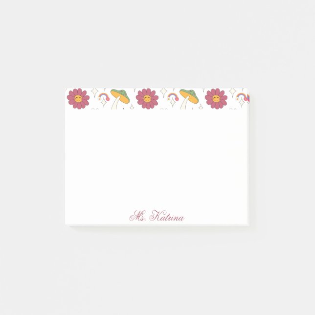 Colourful Mushroom, Rainbow and Daisies Pattern Post-it Notes (Front)